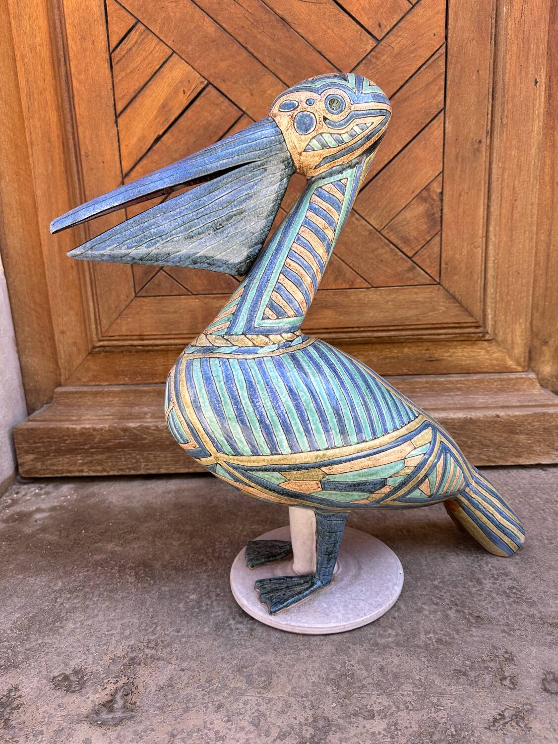Pelican sculpture in cloisonné enamel ceramic by Émile Masson circa 1960