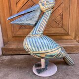 Pelican sculpture in cloisonné enamel ceramic by Émile Masson circa 1960