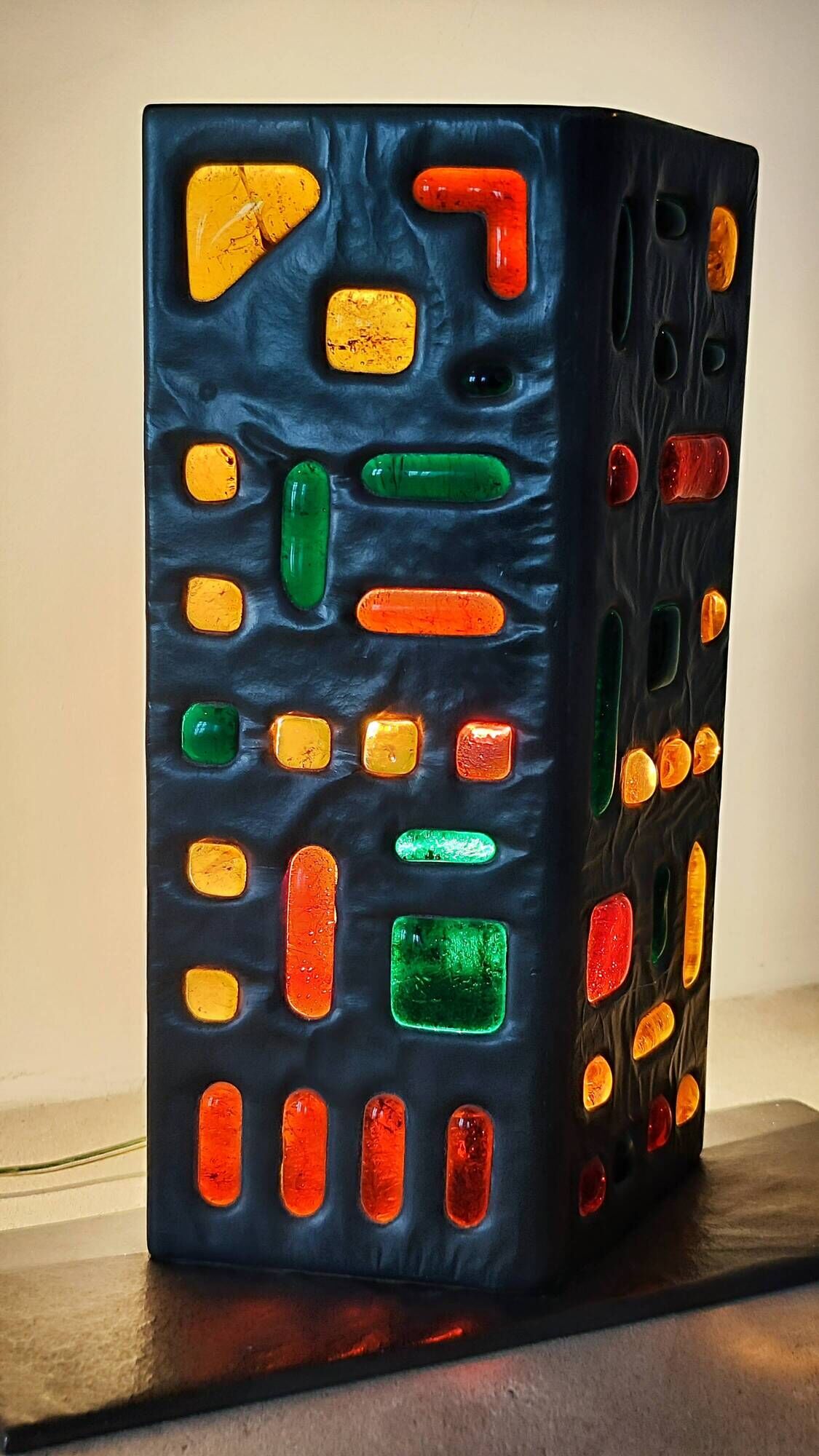 Brutalist lamp in lead and glass - 1950 - Jacques Avoinet - Jean Simon Labret