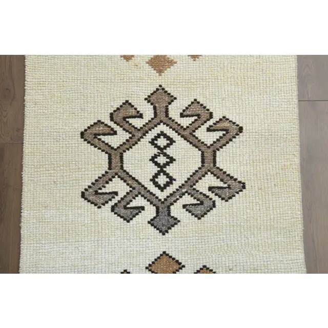 1970s Vintage Turkish Hand-Knotted Wool Cotton Beige Runner Rug 87x366