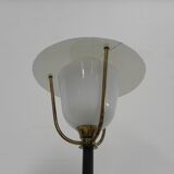 Standing vintage lamp with glass shade and perforated steel shade