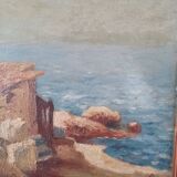 Tableau peinture Cabanon au bord de plage signé