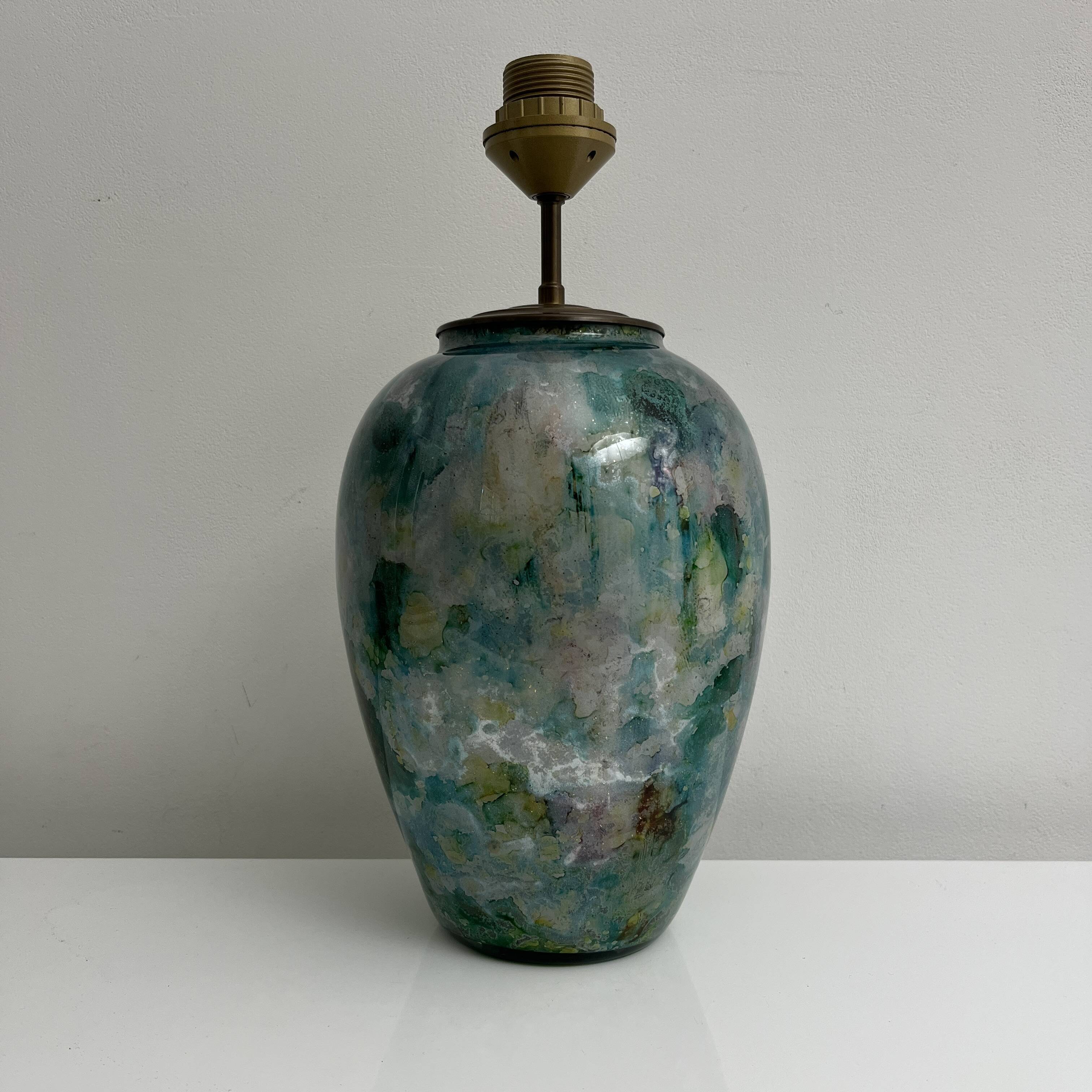 Decorative lamp base fixed under vintage glass Laque Line France