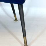 Vintage Italian blue fabric and brass armchair from 50s