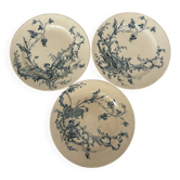 Lot of 3 flat plates, ironstone, Jules Vieillard, model St Buveurs B.