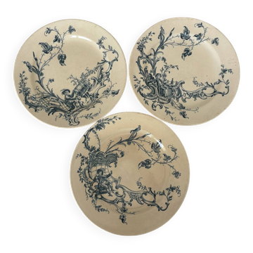 Lot of 3 flat plates, ironstone, Jules Vieillard, model St Buveurs B.