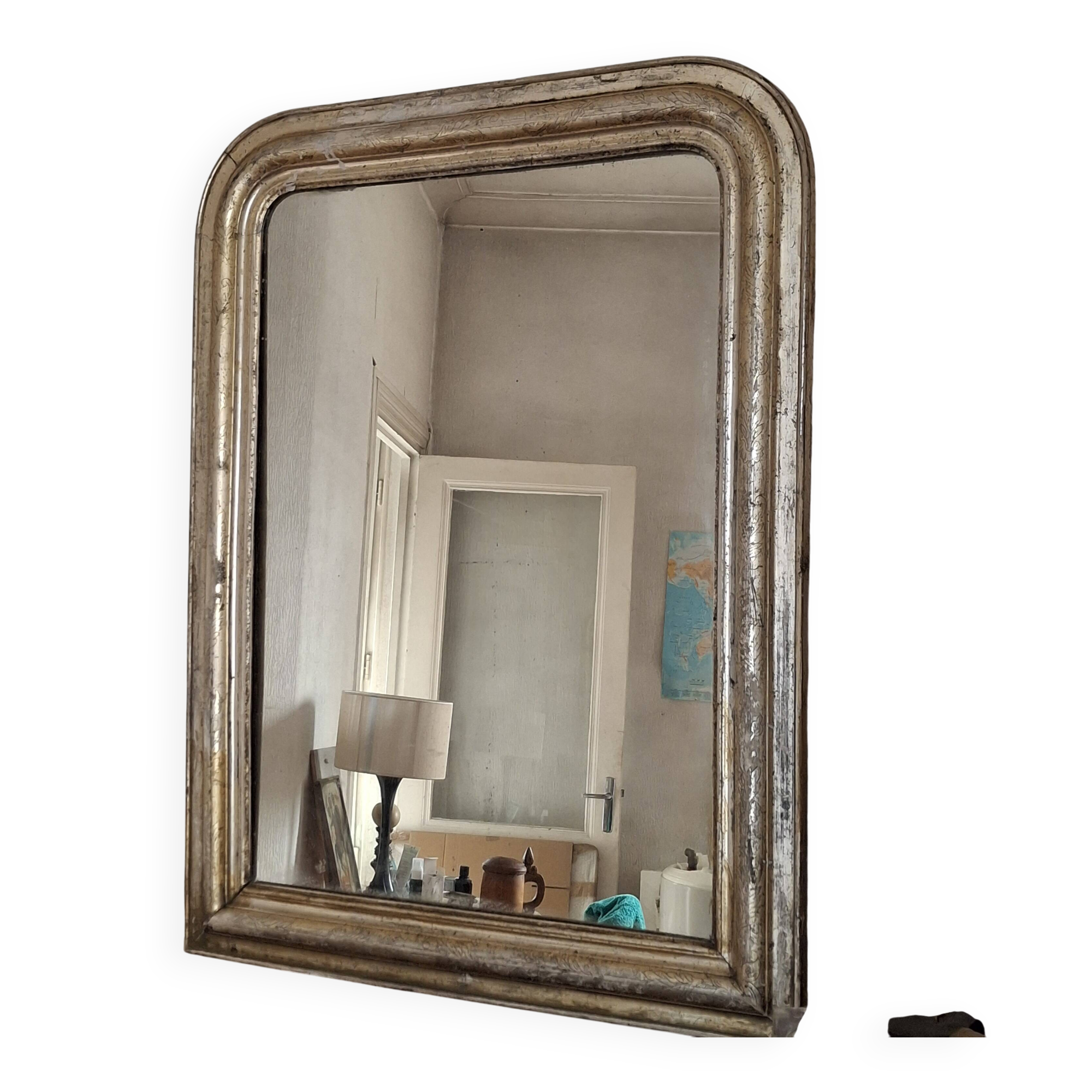 Antique Louis Philippe silvered mirror.