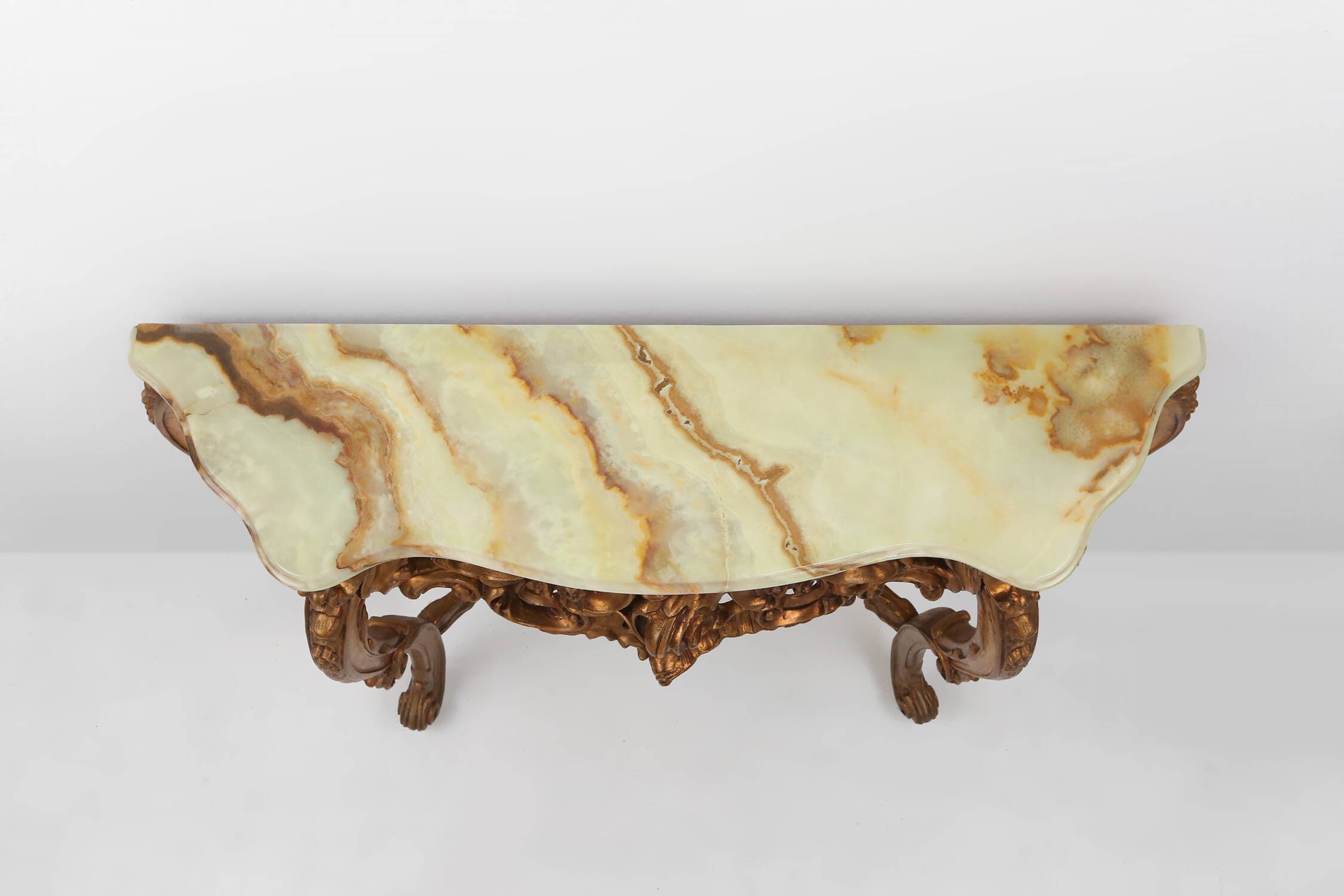 20th century wood-carved Louis XV style console with marble top, France ca. 1970