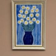 Swedish Oil on Canvas “Blue vase with flowers” by L jonsson Vintage 45x31cm