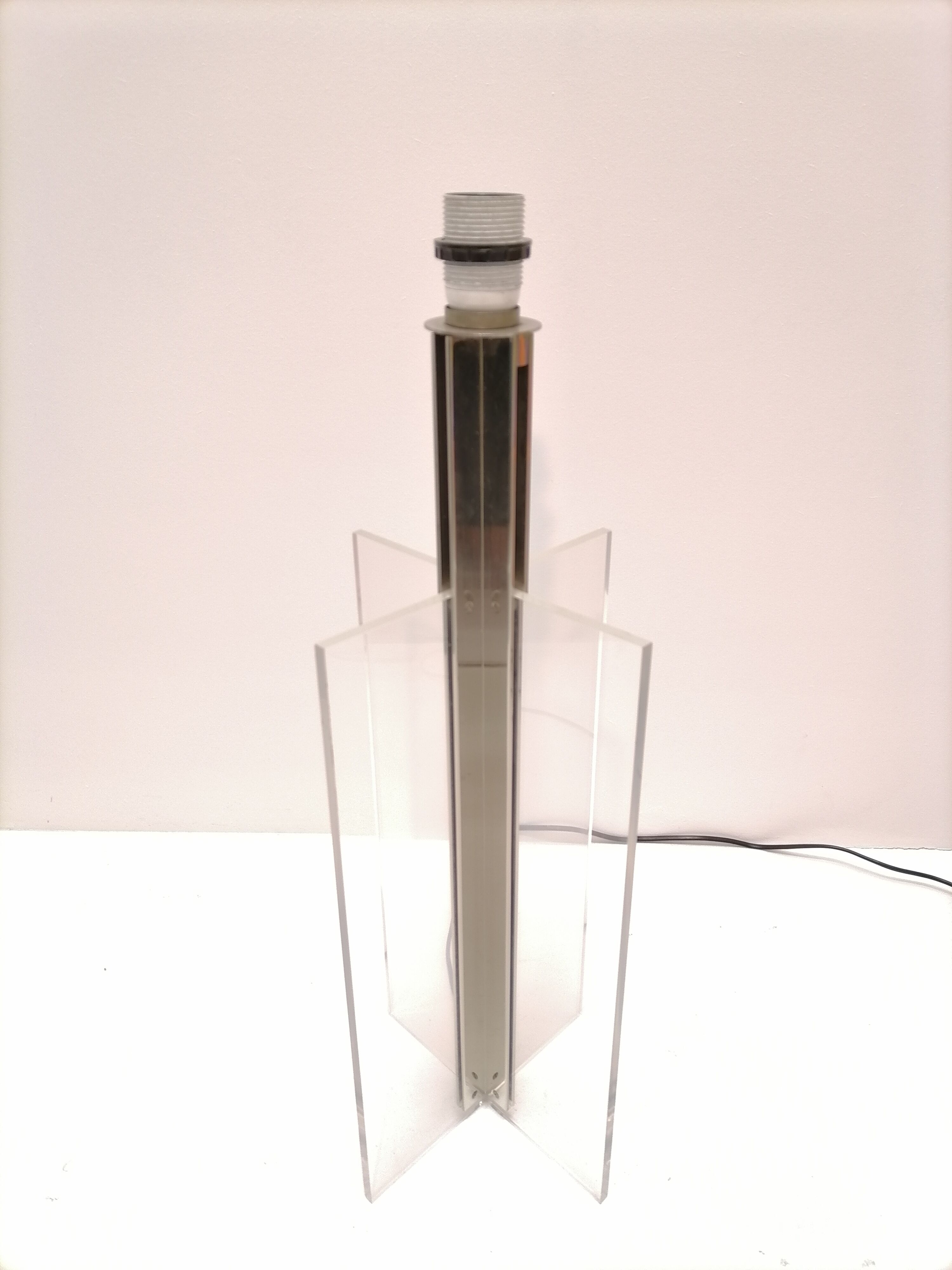 Large stainless steel and plexiglass lamp 1970 france