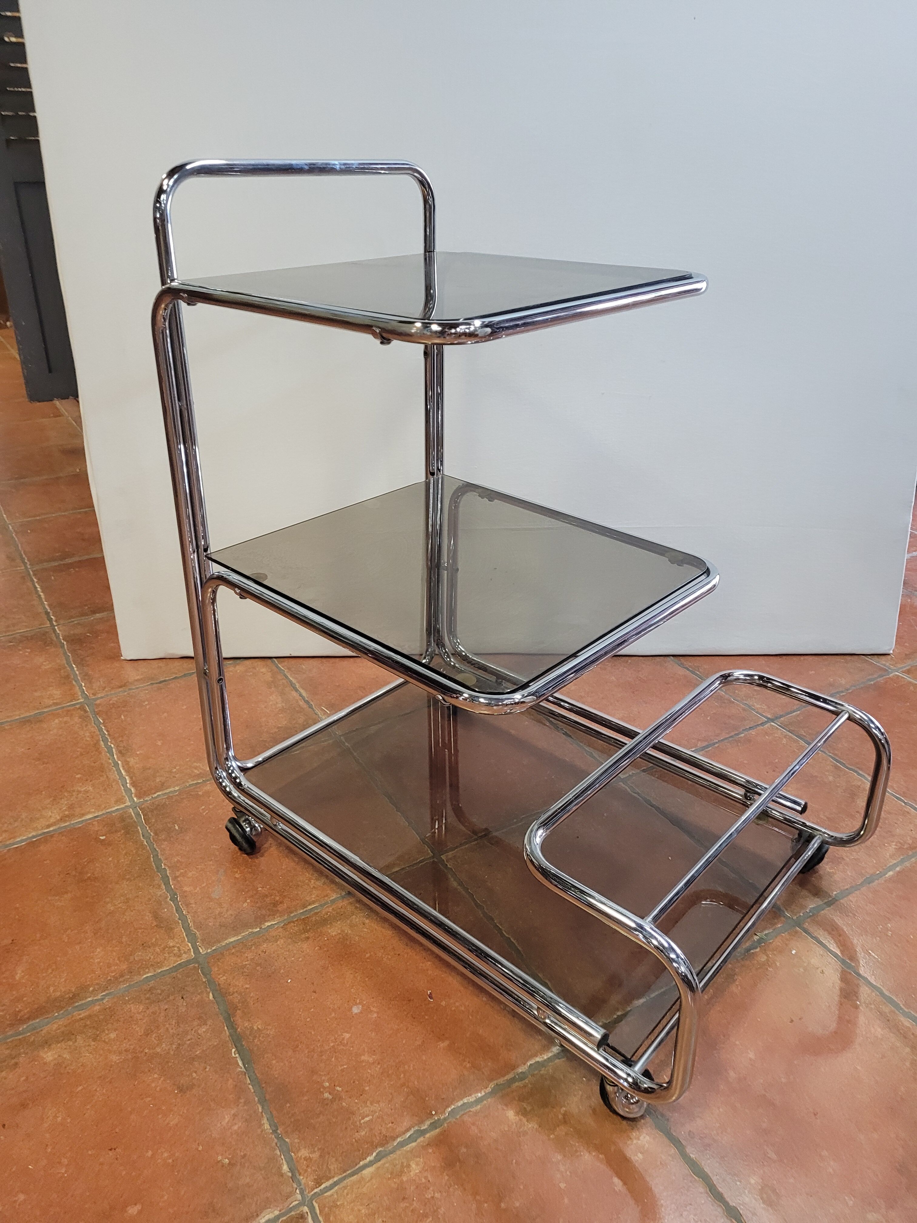 Serving base chrome smoked glass 3 trays of the 60s / 70s