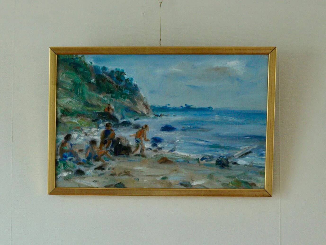Vintage European oil on canvas – "Beach Scene"