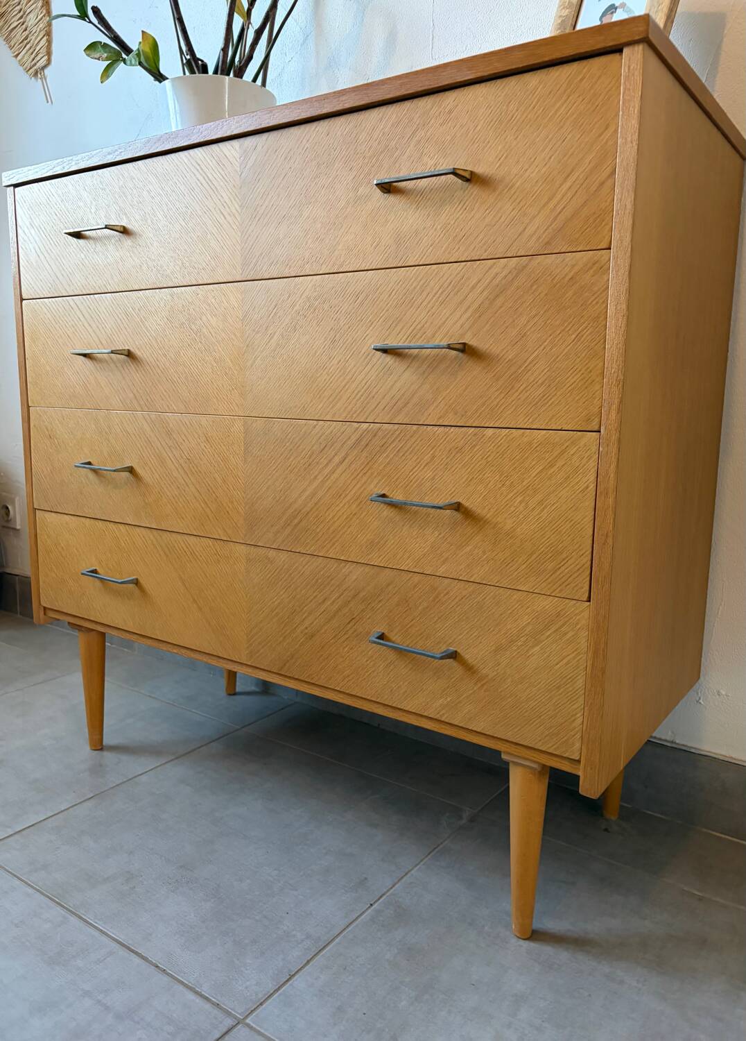 Vintage oak chest of drawers from the 1960s.