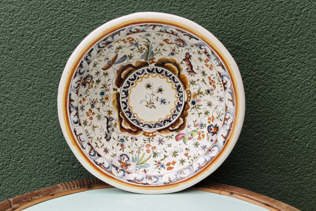 Earthenware salad bowl, hand painted