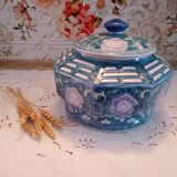 Lidded pot, Chinese ceramic urn celt decoration, blue and lilac