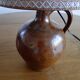 Vintage lamp 60s/70s foot glazed stoneware lampshade woven linen