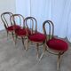 Set of 4 Vintage Bentwood Bistro Chairs, Red Upholstery