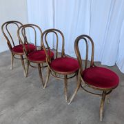 Set of 4 Vintage Bentwood Bistro Chairs, Red Upholstery
