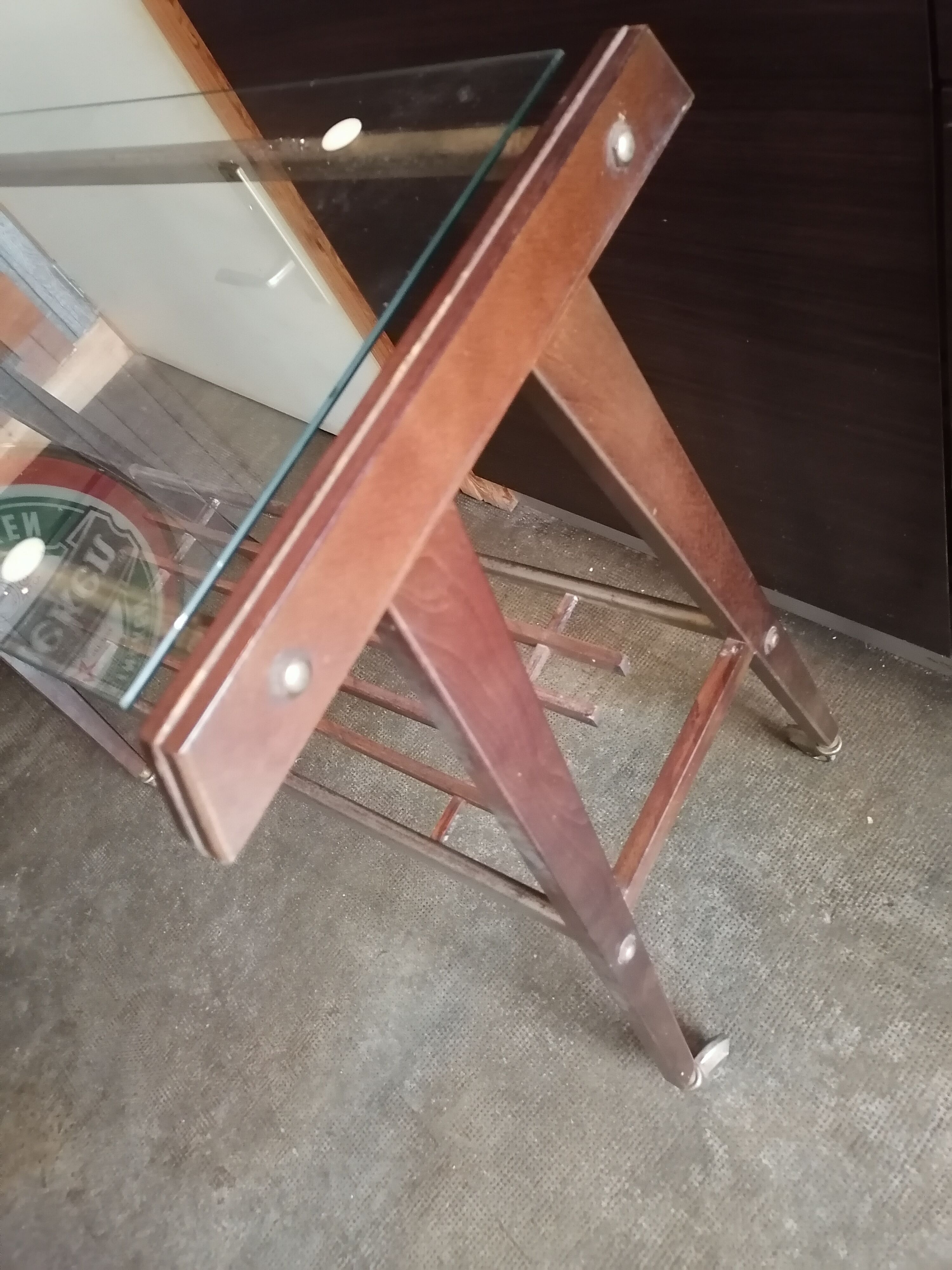 Side table served vintage casters 1960 Italian style metal glass