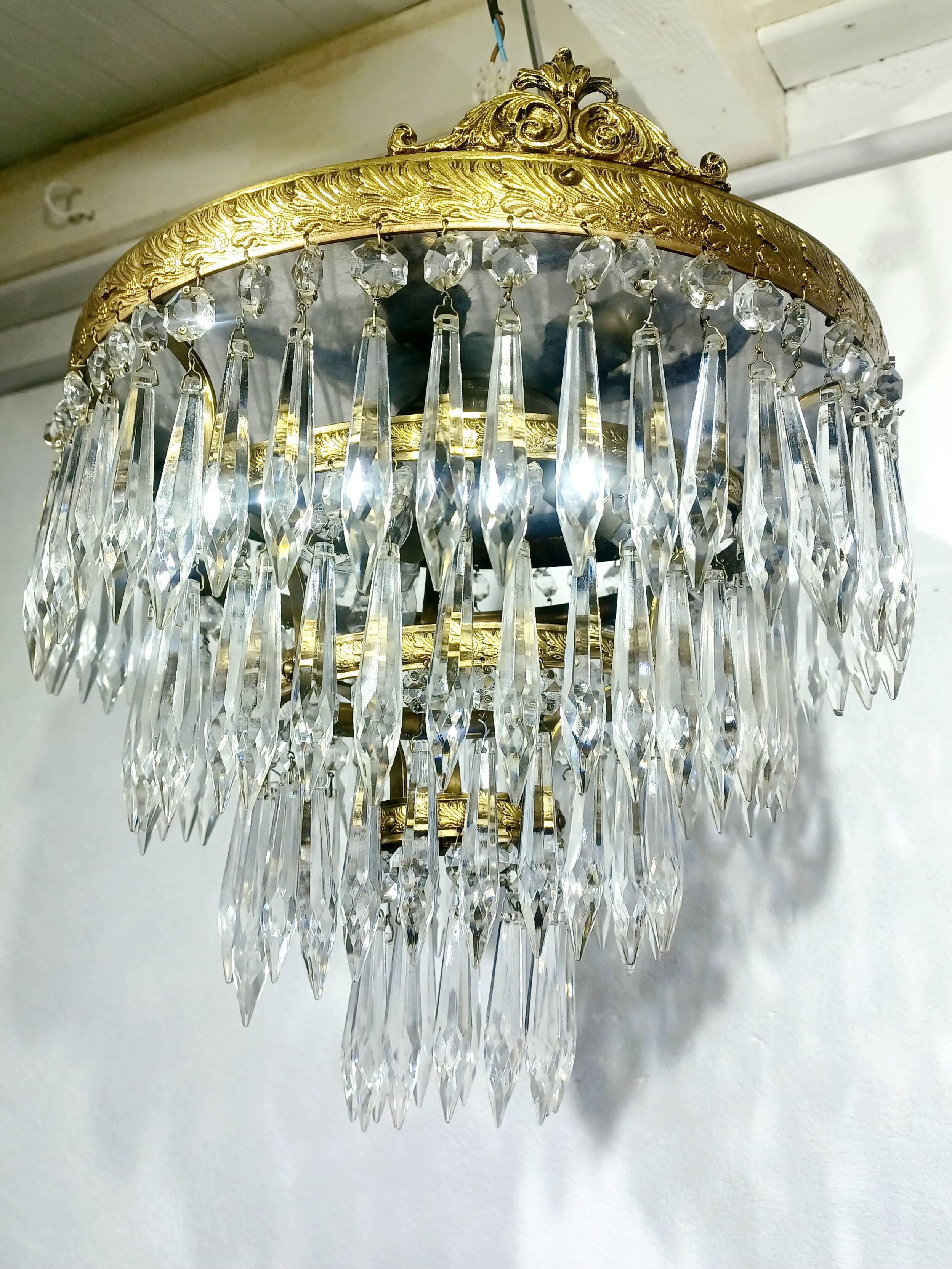 Plafonnier 3 lumières bronze cristal