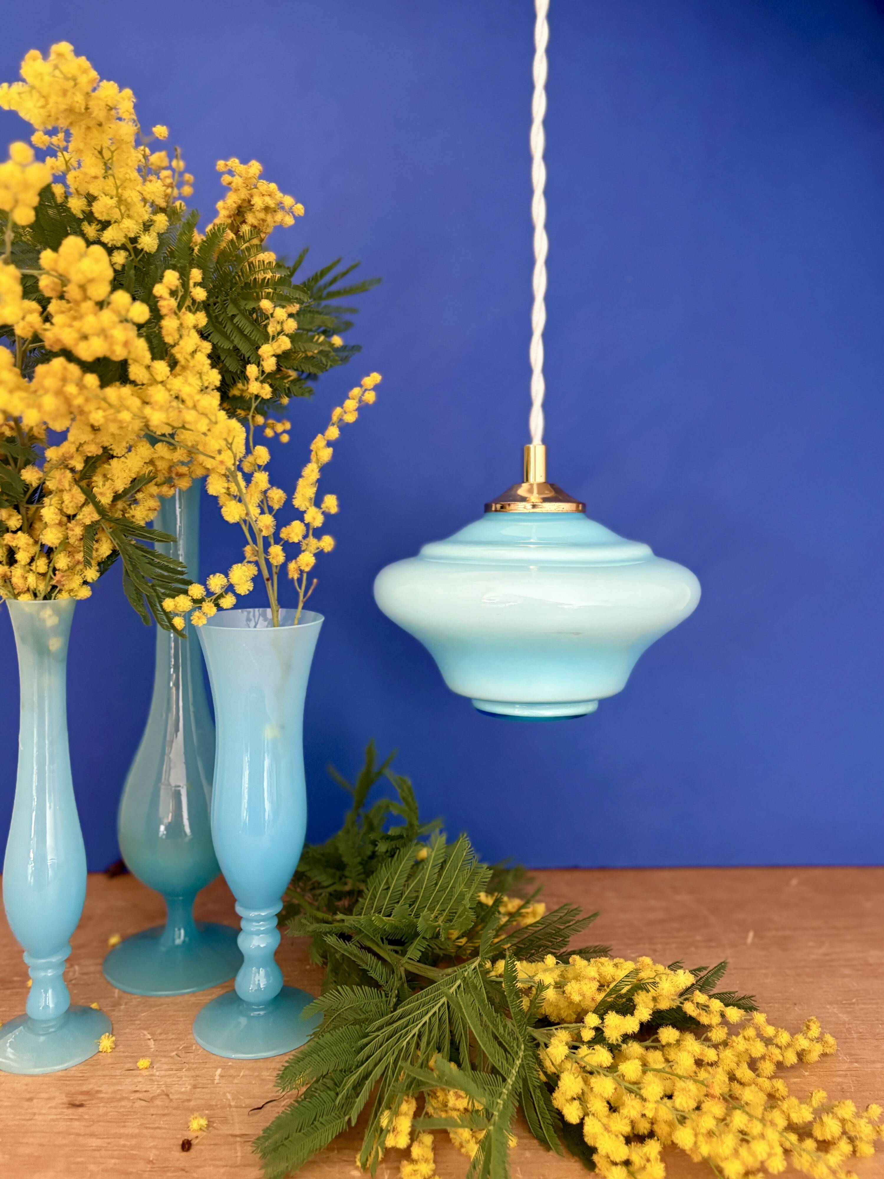 Vintage blue opaline suspension globe