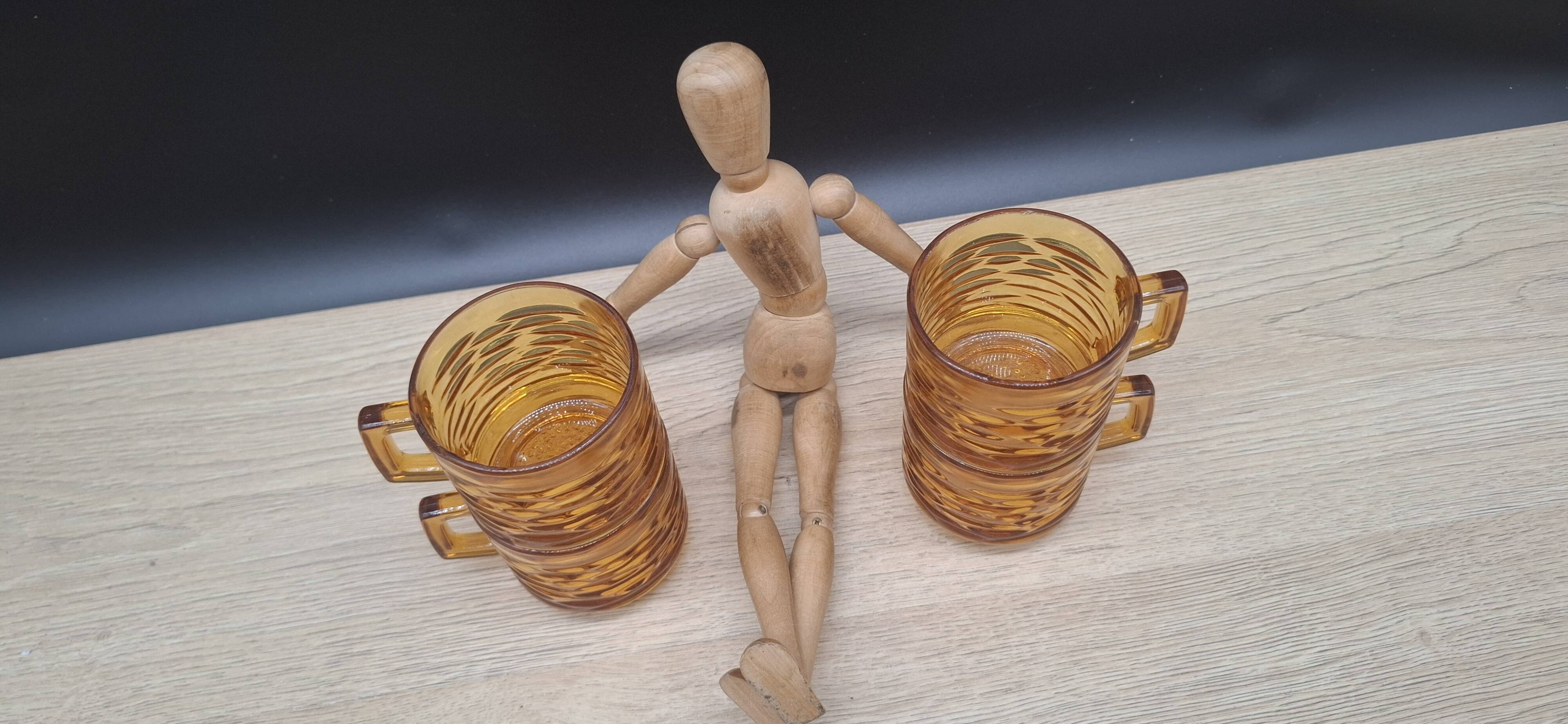 Set of 4 Vereco amber glass cups