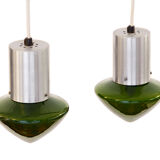Paire de suspensions en verre vert Suède des années 1960