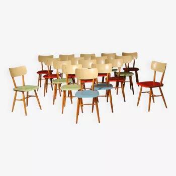 Mid century color dining chairs  1960´s, Czechoslovakia, set of 18