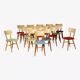 Chaises de salle à manger colorées du milieu du siècle, années 1960, Tchécoslovaquie, lot de 18