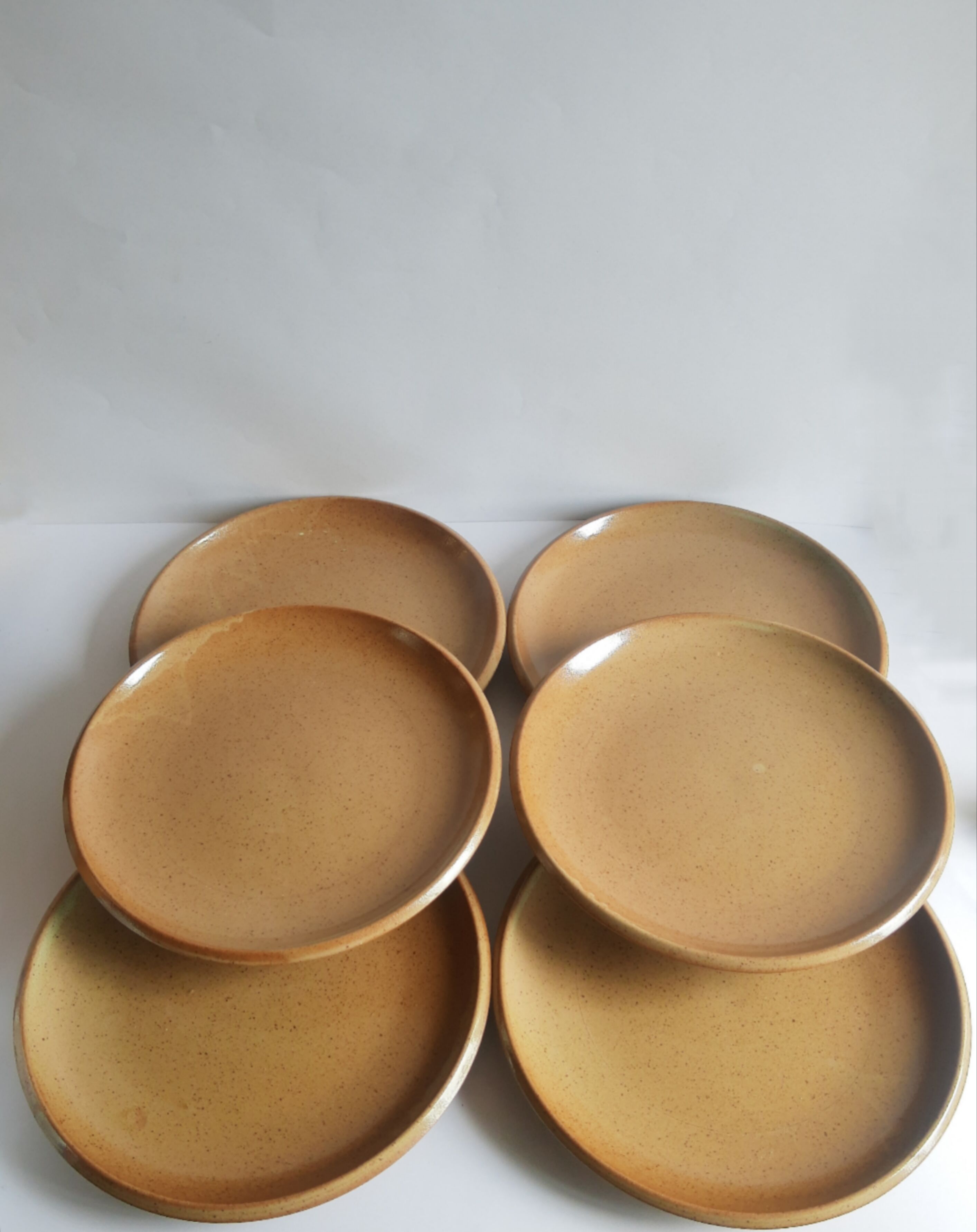 Set of 6 flat plates in Brenne stoneware from France vintage