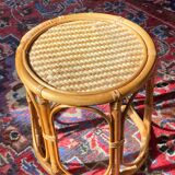 Table tasse d’appoint en rotin chevet guéridon en osier vintage ronde