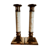 Duo de bougeoirs art déco nacre et laiton