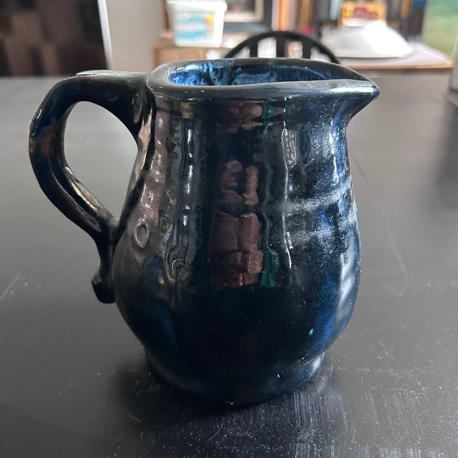 Handcrafted midnight blue pitcher signed