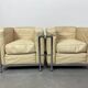 White leather club chairs LC2 by Le Corbusier for Cassina