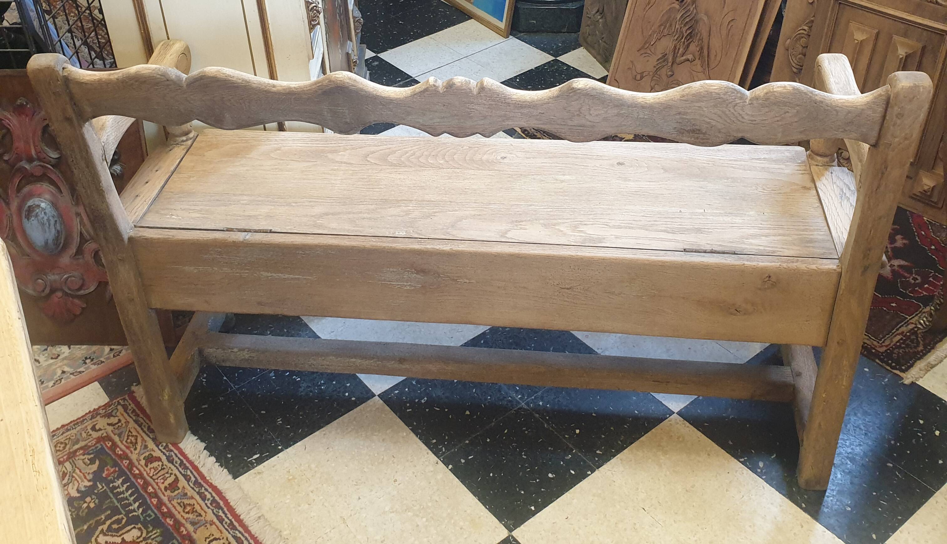 Vintage storage bench in natural wood