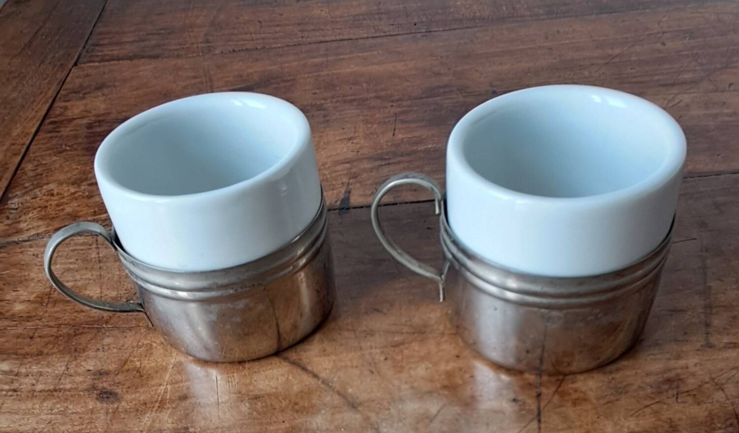 Vintage espresso cups. Porcelain and removable metal stand.