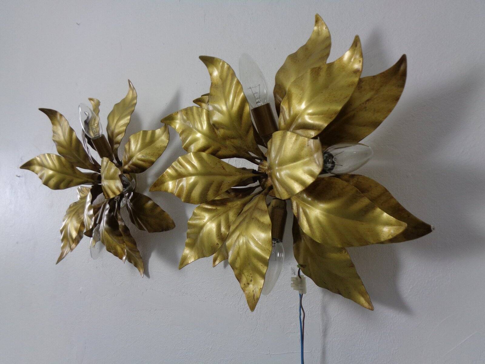Golden Flower Shape Flushmounts by Hans Kögl, 1970s, Set of 2