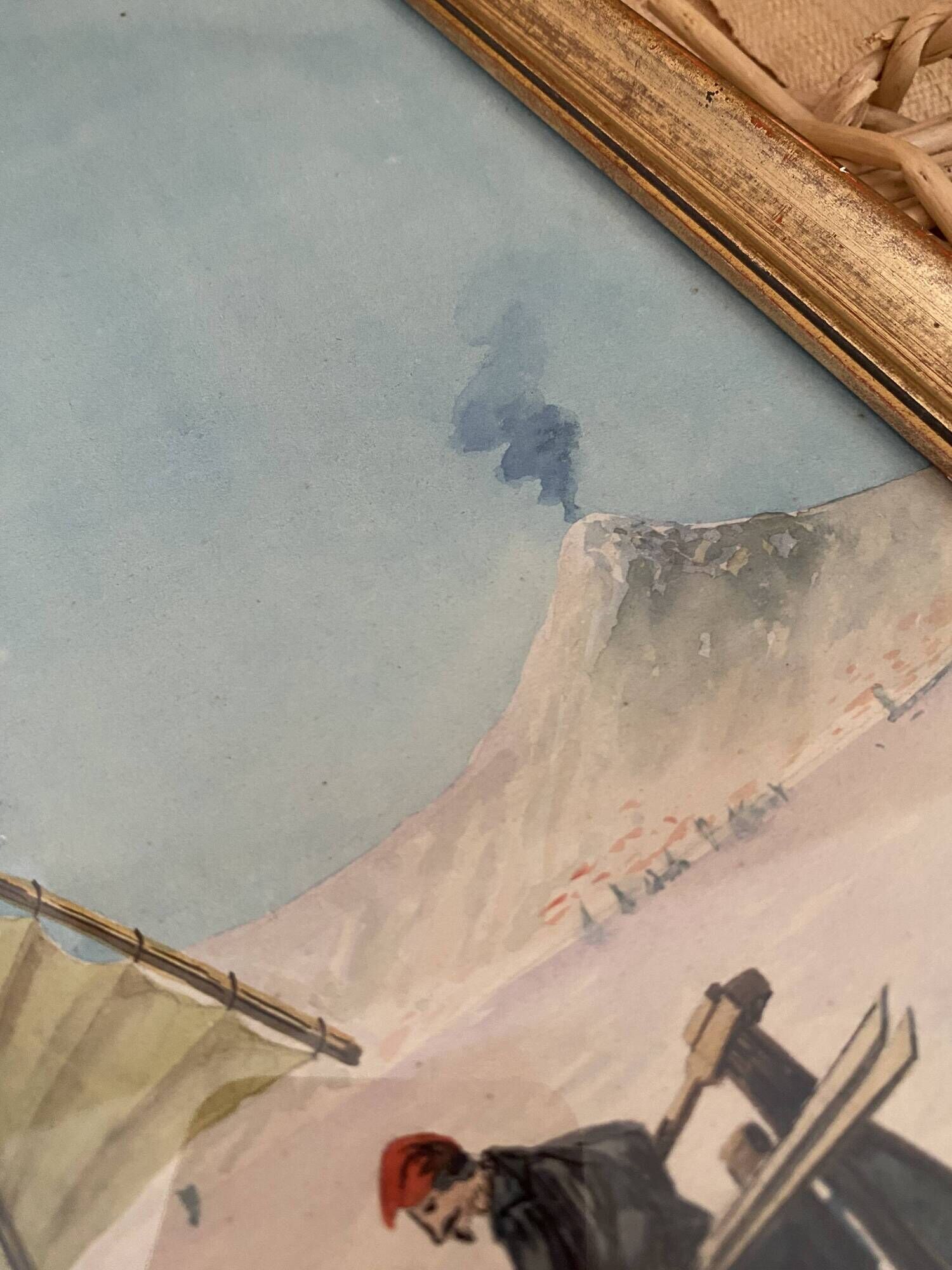 Painting "Sicilian Fishermen" framed under glass.