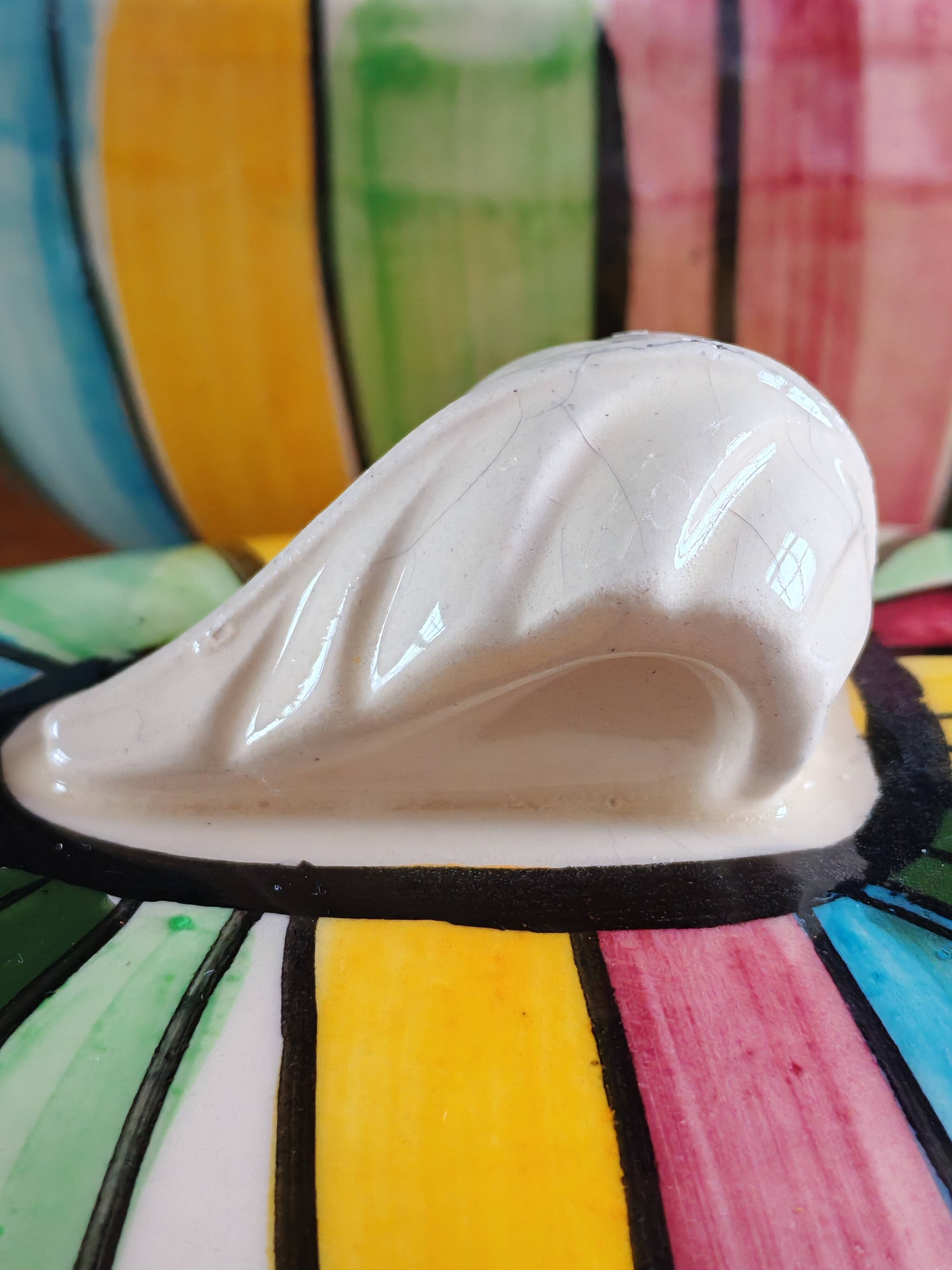 Vintage Ceramic Bonbonnière with Colourful Stripes - Jewellery Box