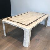 Coffee table made of marble plates with inlay of a brass net. French Work