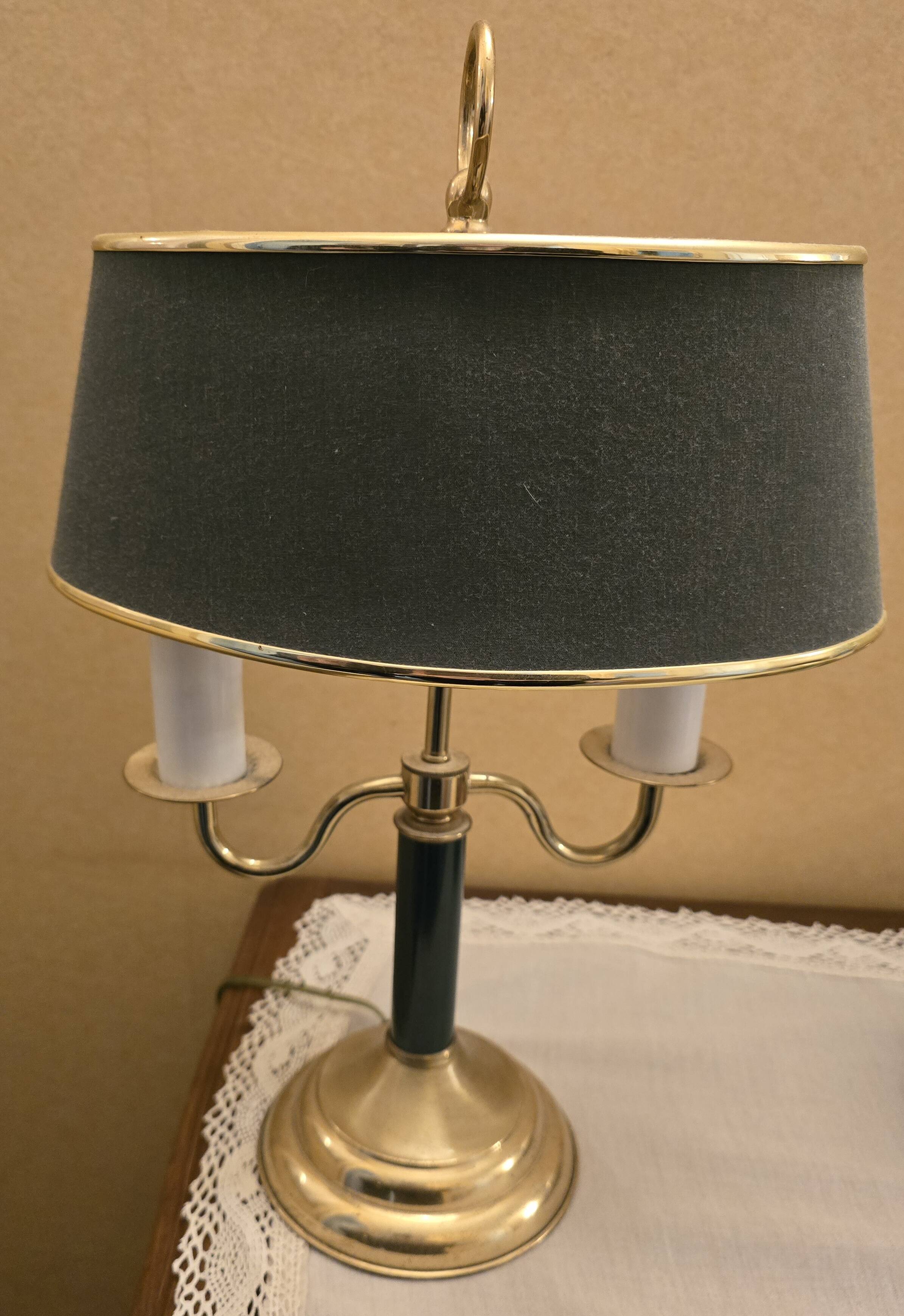 Pair of bouillotte lamps in Empire/Directoire style - brass & Empire green