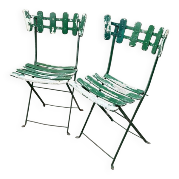 Paire de chaises bistrots parisiennes pliantes patines d’origine