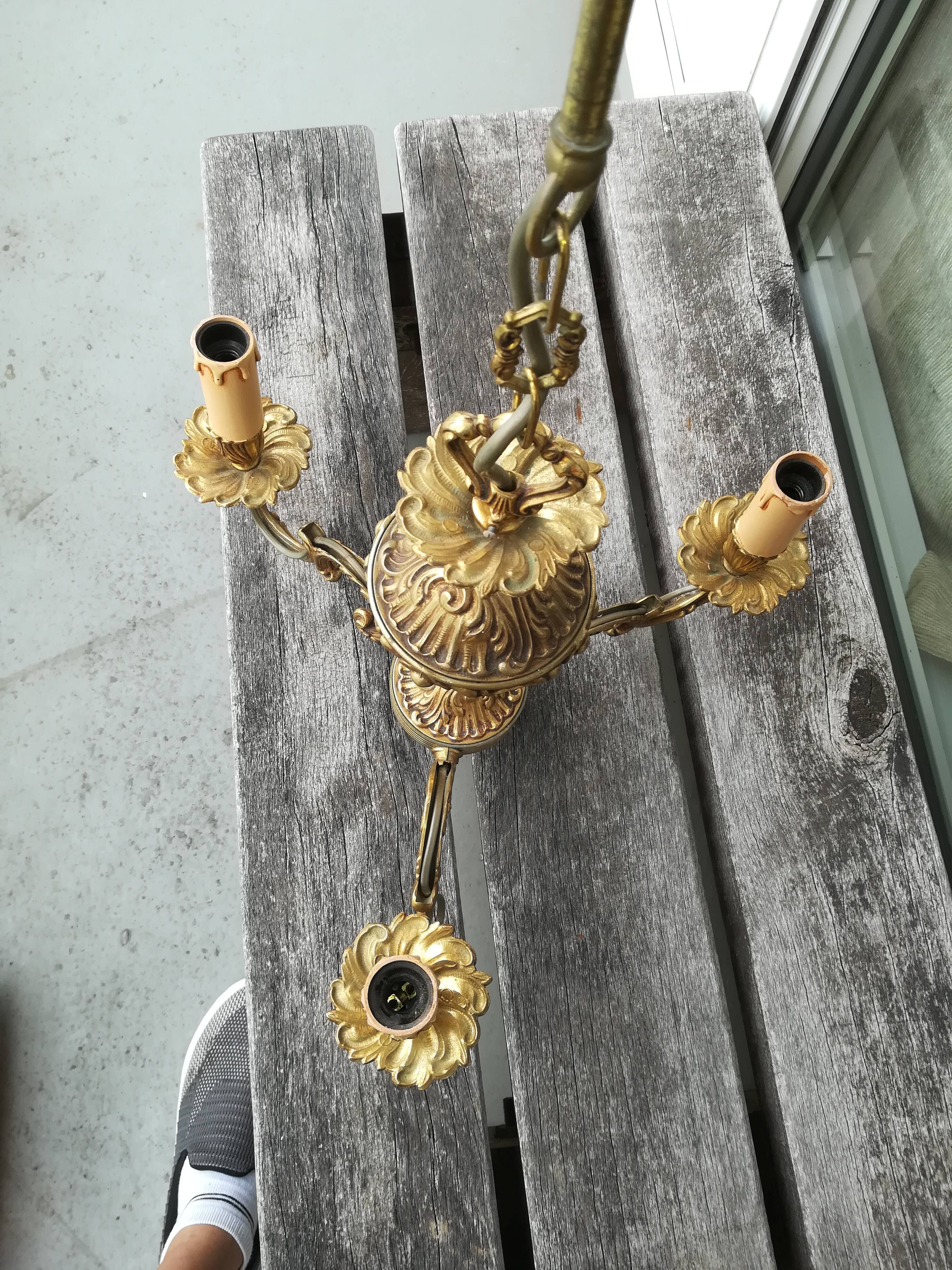 Three-branched brass chandelier