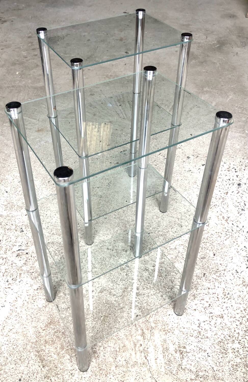 2 vintage 1980 rectangular sofa ends 3 translucent trays round tube