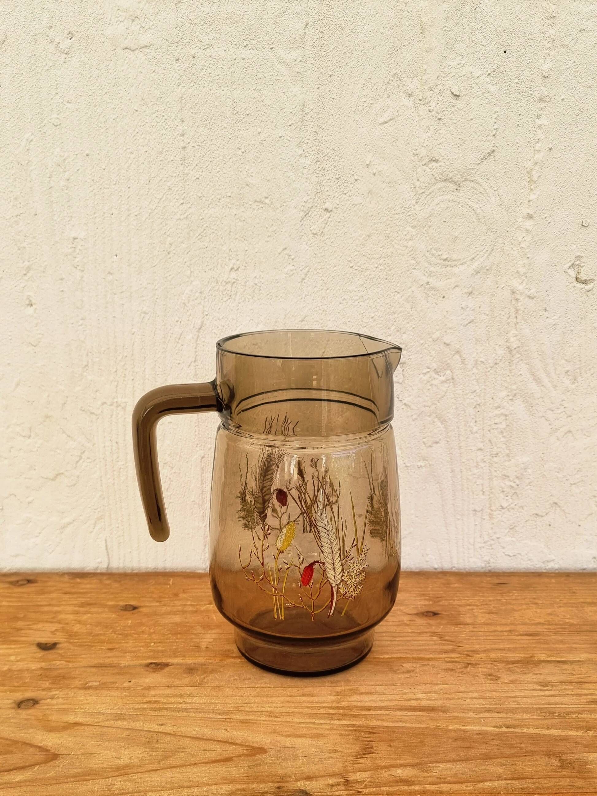 Vintage orangeade service J.G. Durand Tivoli in smoked glass, 7 pieces.