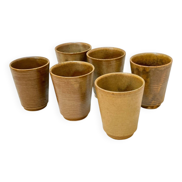 Set de 6 verre gobelets Digouin en grès beige marron