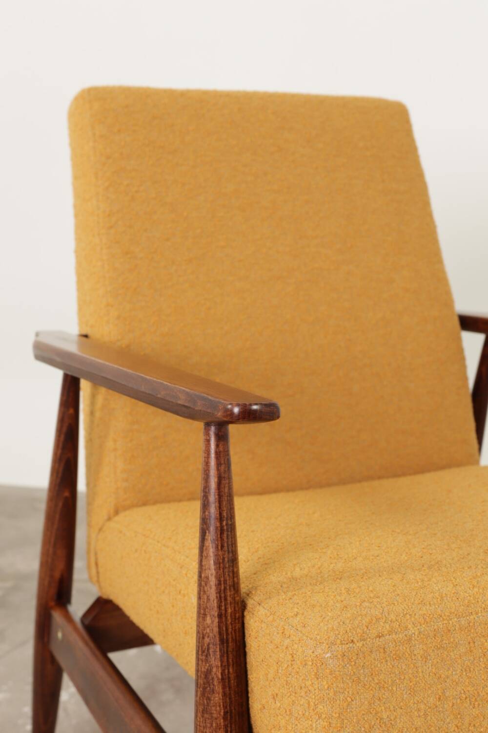 Scandinavian mustard yellow bouclé armchair 1970s by H.Lis