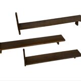 Ensemble vintage de 3 étagères murales en chêne, style minimaliste