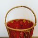 Travailleuse tricoteuse panier corbeille à ouvrage en rotin et tissu années 70