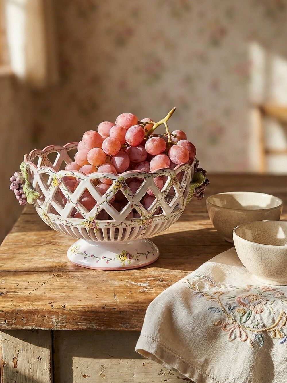 Openwork bowl in painted earthenware, Émile Tessier Le Croisic, 30-50's accidents